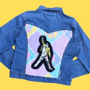 Handmade, Upcycled Freddie Mercury, Queen Denim Jacket Size XL